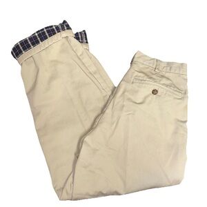 LL Bean Men's 30x32 Tan Khaki Blue Plaid Flannel Lined Comfort Waist Preppy Flaw